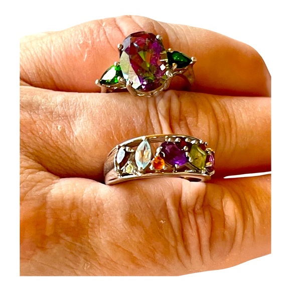 8 ct Mystic Topaz with side 1 ct Diopside stones with glimmer! Size 8. OOAK! - Picture 10 of 15